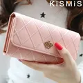 KISMIS-Portefeuille en cuir PU à carreaux rose pour femme sac à moraillon pour téléphone