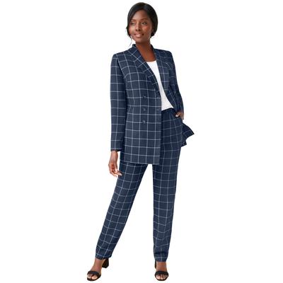 Plus Size Women's 2-Piece Double-Breasted Pantsuit by Jessica London in Navy Classic Grid (Size 20 W) Set