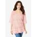 Plus Size Women's Fringed Crochet Sweater by Roaman's in Soft Blush (Size S)