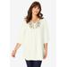 Plus Size Women's Embellished Georgette Tunic by Roaman's in Ivory Paisley Embellishment (Size 28 W)