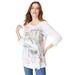 Plus Size Women's Travel Graphic Long-Sleeve Tee by Roaman's in White Multi Tulip (Size 22/24)