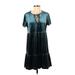 LC Lauren Conrad Casual Dress - Mini Tie Neck Short sleeves: Teal Print Dresses - Women's Size Small