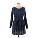Papillon Casual Dress - A-Line Scoop Neck Long sleeves: Blue Print Dresses - Women's Size X-Large