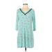 Apt. 9 Casual Dress - Shift V-Neck 3/4 sleeves: Teal Print Dresses - Women's Size Medium