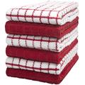 Kitchen Towels 16"x 28" | Dish Towels | Kitchen Hand Towels | Large Dishcloths Set | Highly Absorbent Tea Towel, Soft with Hanging Loop | Natural Ring Spun Cotton, 380 GSM | Red Check Design - 6 Pack