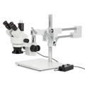 AmScope 3.5X-90X Simul-Focal Stereo Zoom Microscope on Dual Arm Boom Stand with 144-LED Ring Light