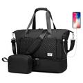 Travel Duffel Bag for Women, Gym Tote Bag with Shoe Compartment & Wet Pocket, Lightweight Holdall Luggage Bag, Weekend Bag with Trolley Sleeve for Vacation, Dance (Black)