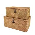 Wicker Storage Basket Woven Rattan Storage Box With Lids Seagrass Laundry Baskets Makeup Organizer For Bathroom, Living Room, Kitchen (L+XXL)