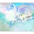 murando Photo Wallpaper Nursery 350x256 cm / 138"x97" Non-woven Premium Art Print Fleece Wall Mural Decoration Poster Picture Design Modern Unicorn Rainbow Castle Clouds Pegasus a-A-10322-a-b