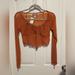 Urban Outfitters Tops | Nwt Urban Outfitter Orange Sheer Crop Top Fitted Size L Color Orange | Color: Orange | Size: L