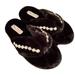 Jessica Simpson Shoes | Nwt Jessica Simpson Black Fur Slippers With Bling, Size S 6/7 | Color: Black/Silver | Size: 6/7