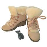 J. Crew Shoes | J. Crew 9m Shoes Nordic Wedge Boots Snow Bootie Leather Fur Nude Beige Rose Lace | Color: Cream/Tan | Size: 9m