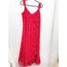 Madewell Dresses | Madewell Red Ruffle Strap Wrap Dress In Metallic Stripes Prairie Posies Size 16 | Color: Red | Size: 16