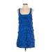 Madison Marcus Cocktail Dress - A-Line Square Sleeveless: Blue Print Dresses - Women's Size Small