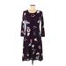 Ann Taylor Casual Dress - A-Line Scoop Neck 3/4 sleeves: Purple Print Dresses - Women's Size 6