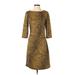 J. McLaughlin Casual Dress - Sheath Crew Neck 3/4 sleeves: Tan Leopard Print Dresses - Women's Size Small