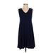 Style&Co Casual Dress - Mini V-Neck Sleeveless: Blue Solid Dresses - Women's Size Small Petite