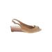 Via Spiga Wedges: Gold Print Shoes - Women's Size 7 1/2 - Peep Toe