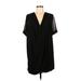 Topshop Casual Dress - Shift V Neck Short sleeves: Black Solid Dresses - Women's Size 6