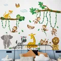 Autocollant Mural de Décoration de Chambre de Bébé Sticker Mural de Fond Forêt Monde Animalier