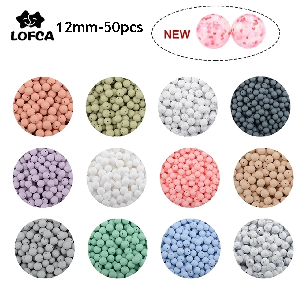 LOFCA – anneau de dentition en Silicone, 12mm, 50 pièces/lot, perles de qualité alimentaire, perles rondes pour bébé, à mâcher, pour bricolage