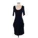 Meadow Rue Casual Dress - A-Line Scoop Neck 3/4 sleeves: Blue Solid Dresses - Women's Size Small