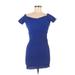 Blue Blush Casual Dress - Bodycon: Blue Print Dresses - Women's Size Medium