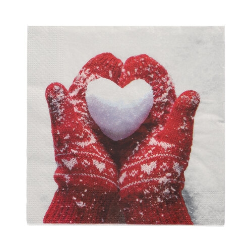 Papstar 300 Servietten, 3-lagig 1/4-Falz 33 cm x 33 cm "Mittens in the Snow" Image