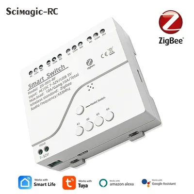 4 Kanäle ZigBee Smart Switch Tuya 220V 12V Modul Relais Din Rail RF433 Fernbedienung funktioniert mit Alexa Google Need ZigBee Hub