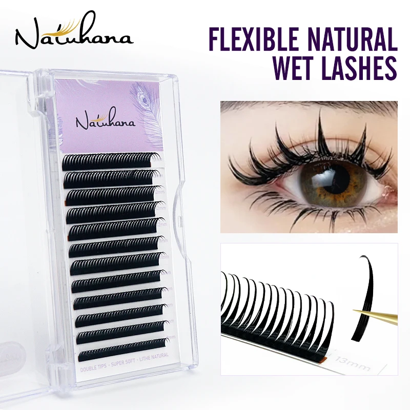 NATUHANA Neuer Typ Wet Spikes Lashes Extensions Flache klassische Wimpern Flauschiges Tablett Image