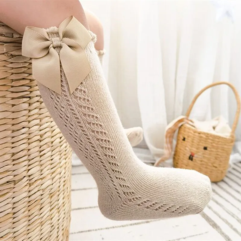 Lawadka 0-7T Sommer Kinder Mädchen Socken Baumwolle Großen Bogen Solide Mesh Mädchen Für Baby Socke Mode Prinzessin kleidung Zubehör 2023 Image