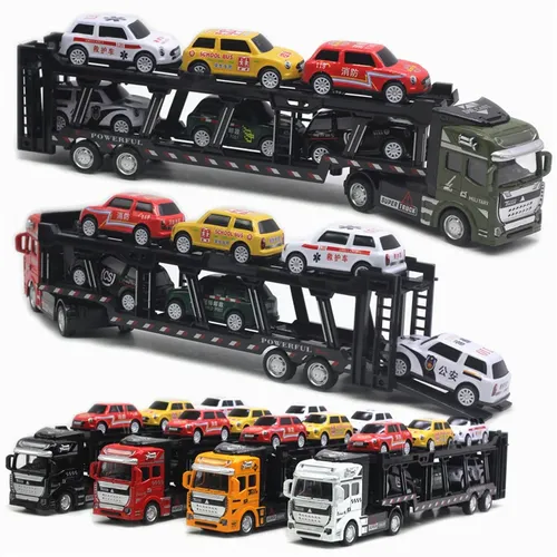 Träger LKW Spielzeug Legierung Druckguss Simulation Container LKW Spielzeug mit abnehmbaren 6 Autos