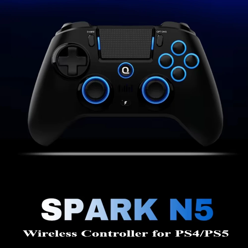 Original QRD Spark N5 Wireless-Controller für PS4/PS3/PS2/iOS/Android/PC mit Hall-Joystick und Vibrationsfunktion für PS5 über Konverter.