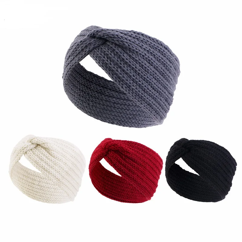 Neue Frauen Gestrickte Kreuz Stirnband Winter Ohr Wärmer Yoga Haar Band Breite Winter Radfahren Häkeln Stricken Headwrap Haar Zubehör Image