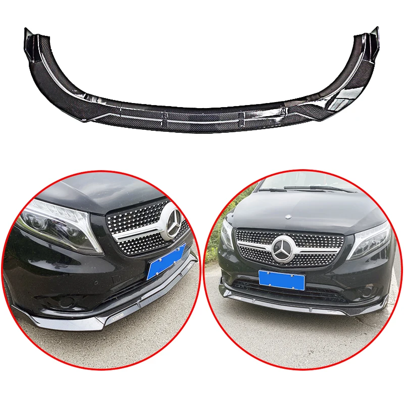 Für Mercedes-Benz V-Klasse Vito W447 2013–2020 Frontstoßstangenlippe, glänzend schwarz oder Carbonfaser-Look, ABS-Spoiler-Schutz Image
