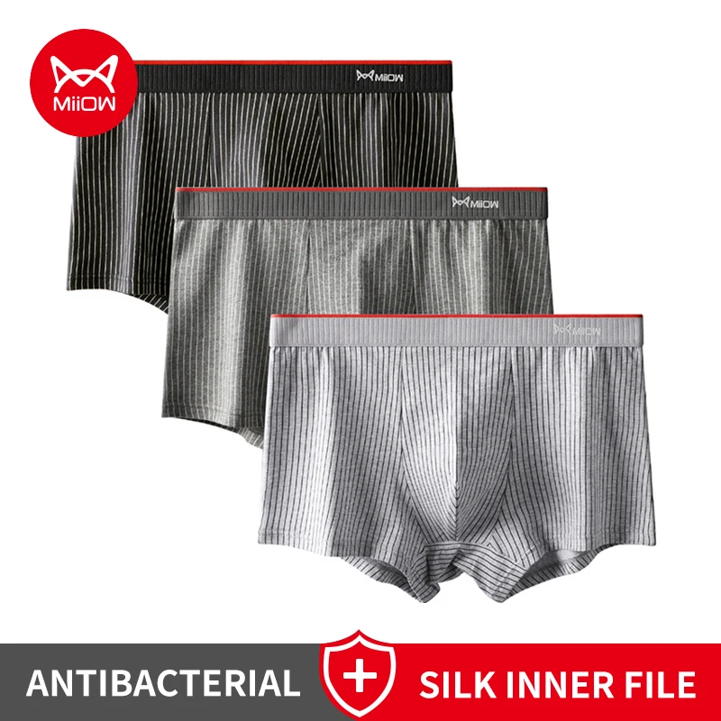 MiiOW 3 stücke Baumwolle Antibakterielle männer Boxer Unterwäsche Mann Boxershorts Nahtlose Sexy Herren Höschen Gestreiften Männliche Unterhose Boxer Image