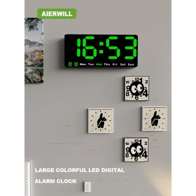 Großer bunter LED digitaler Wecker mit Datentemperatur 2 Alarme großes Display Tages uhr Batterie Backup 12/24h Wanduhr