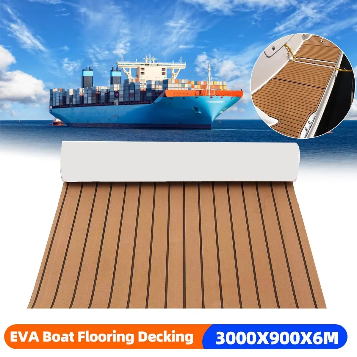 3000 x 900 x 6 mm selbstklebender EVA-Schaum für Marine, Boot, Yacht, Bodenbelag, Teakholz, Terrassendielen, Blattenunterlage, Dekormatte