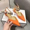 Spitze Zehen Sandalen mit niedrigem Absatz 2023 Sommer Damenschuhe Luxus Damen Kleidung elegante Party koreanische orange Schuhe mit Krawatten Designer