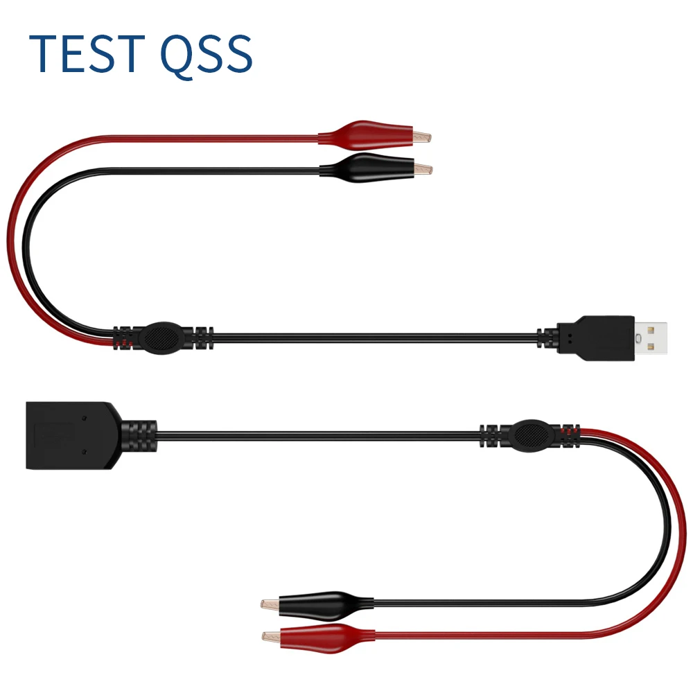 QSS 2PCS Krokodilklemmen auf USB Stecker/Buchse Testkabel 56CM Elektrische Verbindungslinie Netzteil Adapterkabel Q.70066 Image