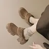 Winter Kuh Wildleder Frauen Schuhe Wolle Pantoletten Plattform Schuhe für Frauen Runde Kappe High Heels Hausschuhe Chunky Ferse Abdeckung Zehe Hausschuhe