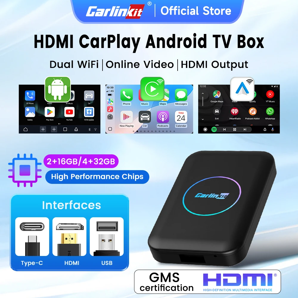 2026 CarlinKit HDMI Android Ai Box Drahtlose Carplay Android Auto Für Youtube Netflix IPTV 5 IN 1 WIFI 5 GHZ USB EINE Plug Und Play Image