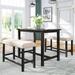 3-Piece Counter Height Dining Set with Upholstered Benches - Rustic Espresso Table, Beige Cushions for Small Spaces