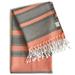 Peach and Dark Grey Striped Design Turkish Beach Blanket - 6' x 7'