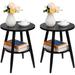 2 Tire Round Side Table, Wooden Hollow Design End Table for Table forNightstand 15.75"D x 15.75"W x 20"H