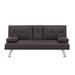 Double Folding Sofa Bed PU Leather Recliner Sofa for Office Velcro Fixed Square Arms Sleeper Loveseat with Coffee Table