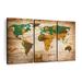 Elephant Stock World Map Wooden Safari World Map On Canvas 3 Pieces Print Canvas in Brown | 33 H x 20 W x 1.25 D in | Wayfair