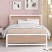 Full Size Platform Bed, Metal and Wood Bed Frame with Headboard, Double Bed for Master Bedroom Guest Room, White