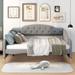 Full Size Grey Linen Upholstered Daybed Frame with Button Tufted Backrest