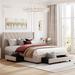 Queen Size Storage Bed Linen Upholstered Platform Bed with 3 Drawers, Beige
